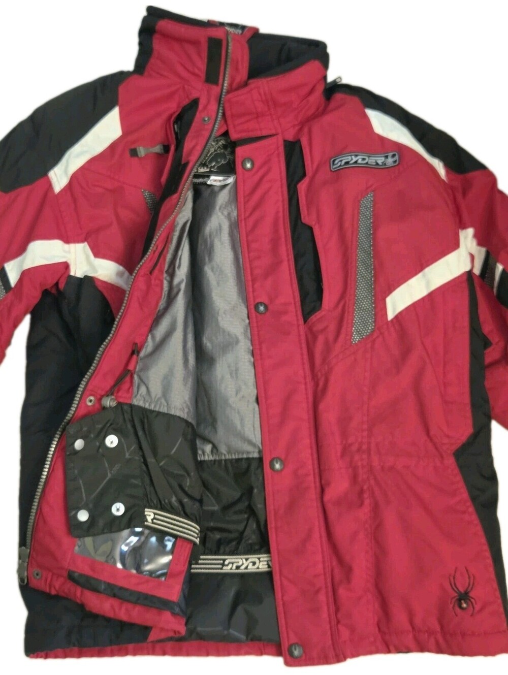 Spyder Racing Ski Jacket Mens Large Red Black Thinsulate Hooded Winter Coat Vtg - Picture 4 of 9
